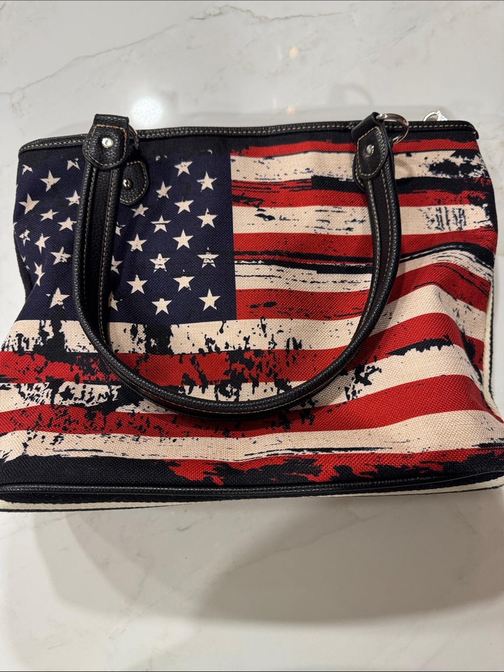 Montana West American Flag Canvas Tote Bag with Black Handles
